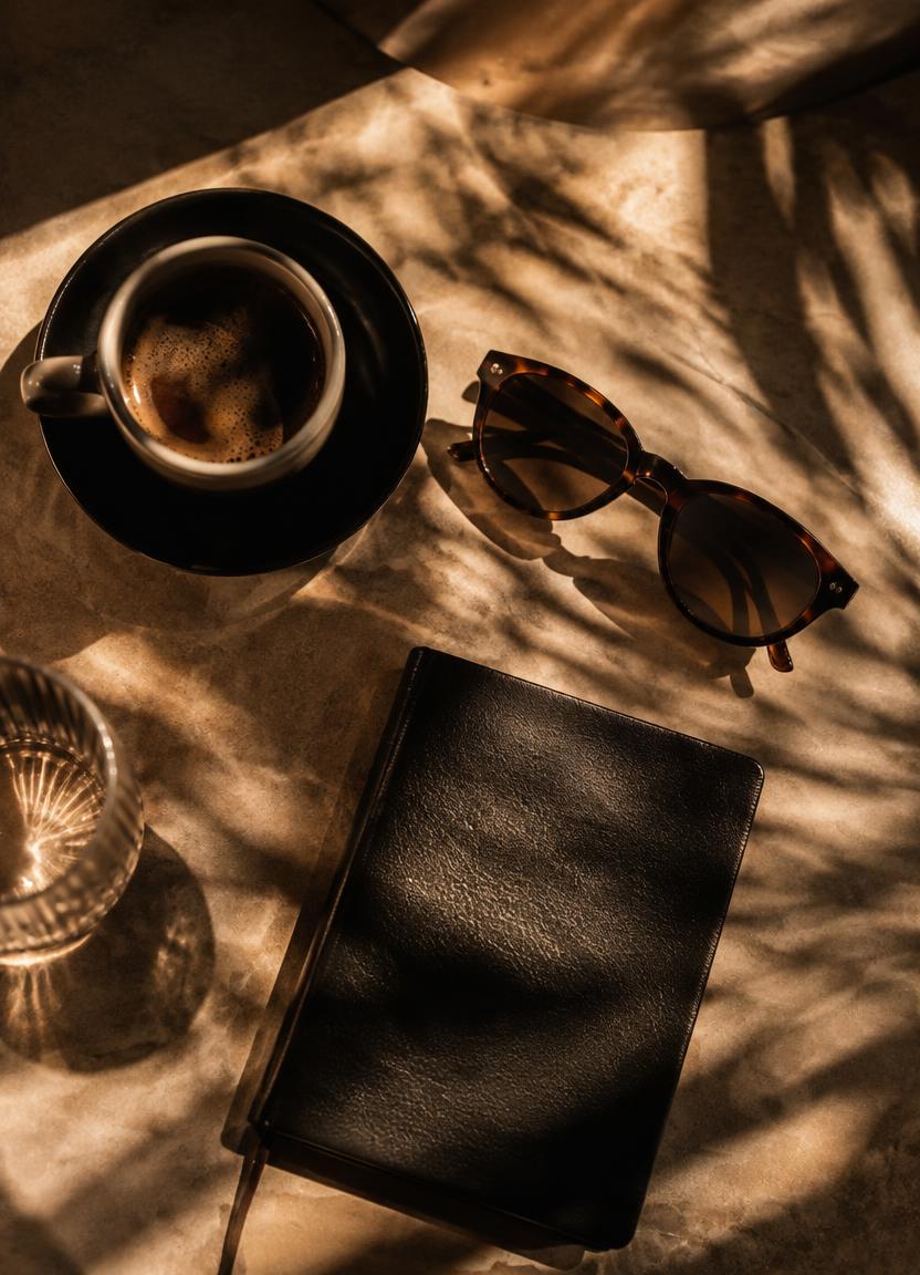 Coffee and sunglasses flat lay post